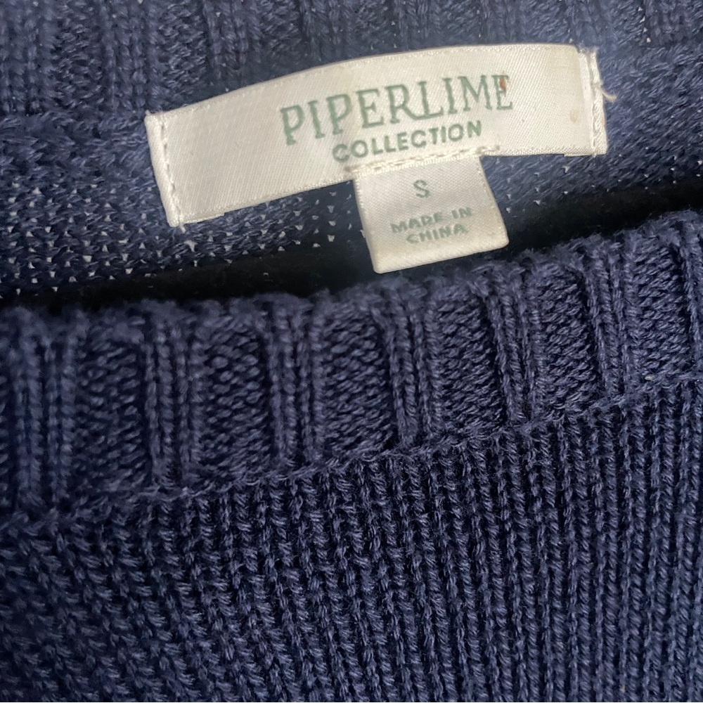 Piperlime Knit Navy Blue Fringe Sweater - Picture 6 of 7